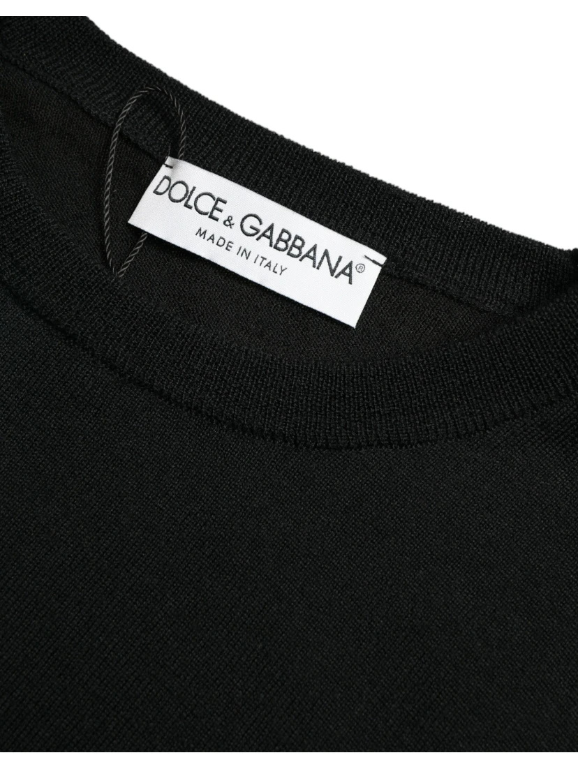 Black Wool Round Neck Pullover Sweater