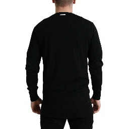 Black Wool Round Neck Pullover Sweater