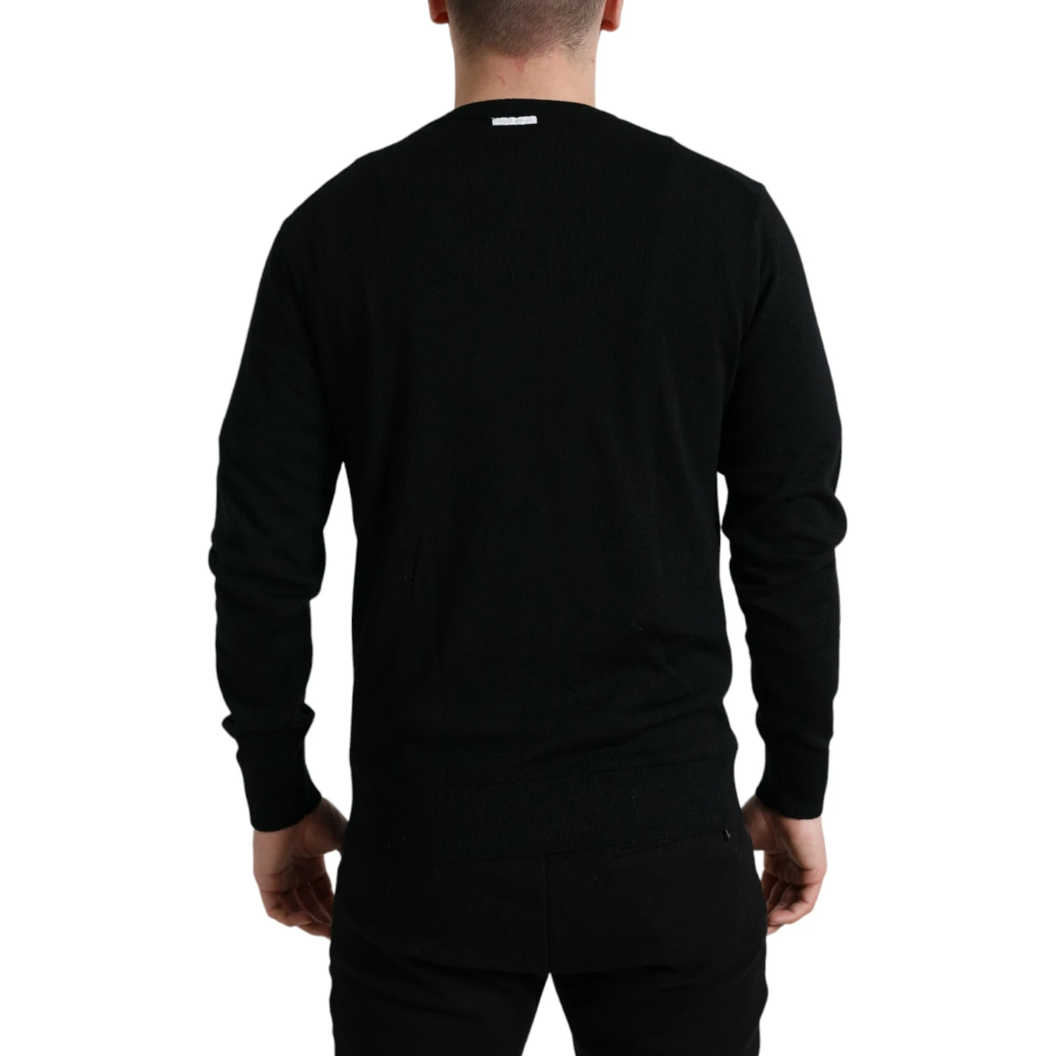 Black Wool Round Neck Pullover Sweater