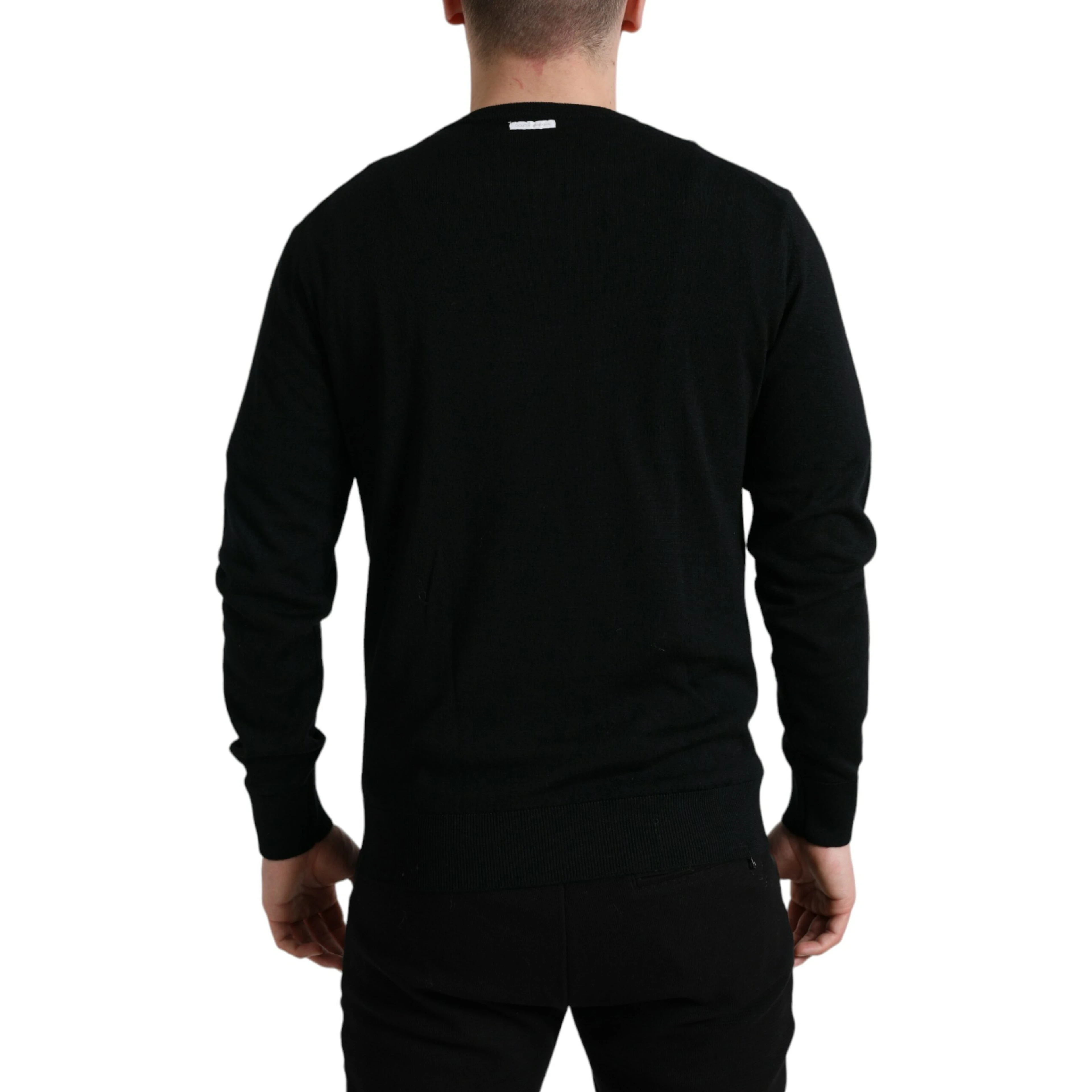 Black Wool Round Neck Pullover Sweater