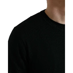 Black Wool Round Neck Pullover Sweater