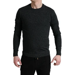 Gray Wool Round Neck Pullover Sweater