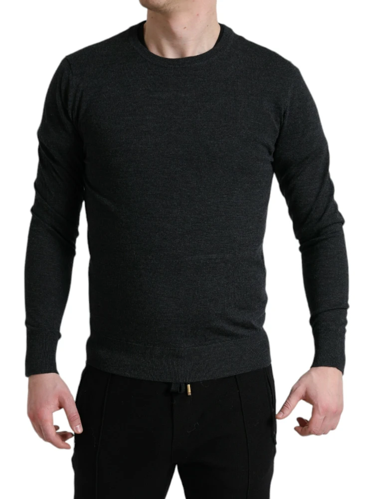 Gray Wool Round Neck Pullover Sweater