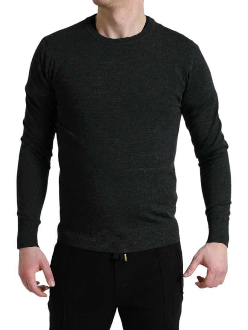 Gray Wool Round Neck Pullover Sweater