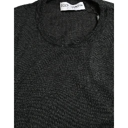 Gray Wool Round Neck Pullover Sweater
