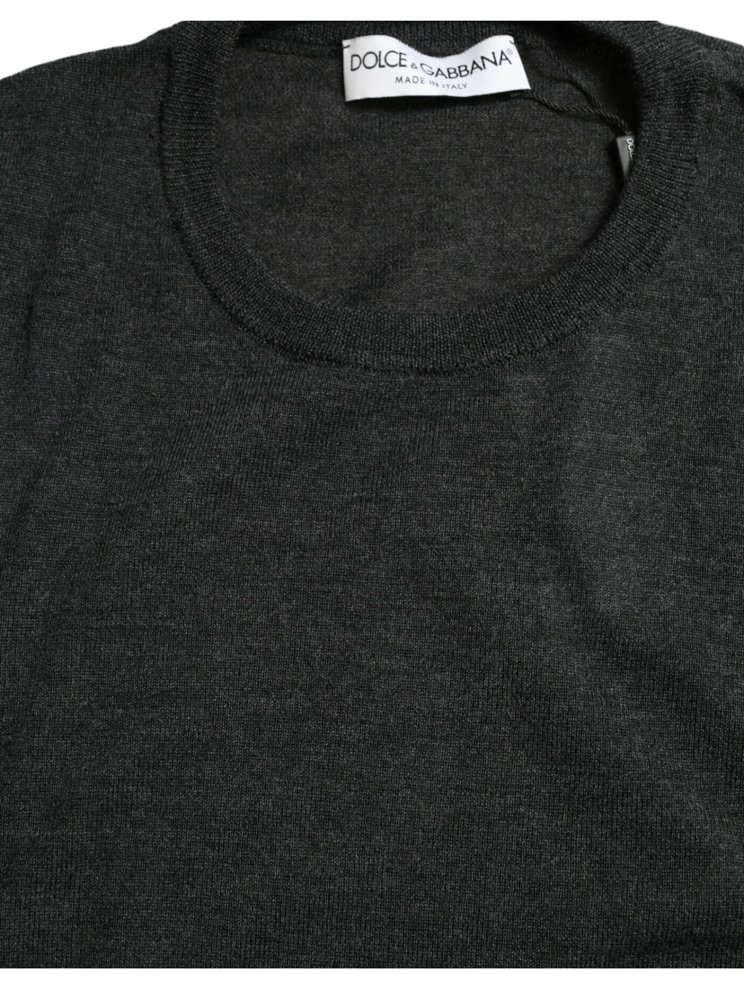 Gray Wool Round Neck Pullover Sweater