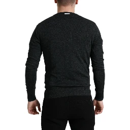 Gray Wool Round Neck Pullover Sweater