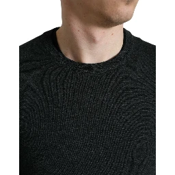 Gray Wool Round Neck Pullover Sweater