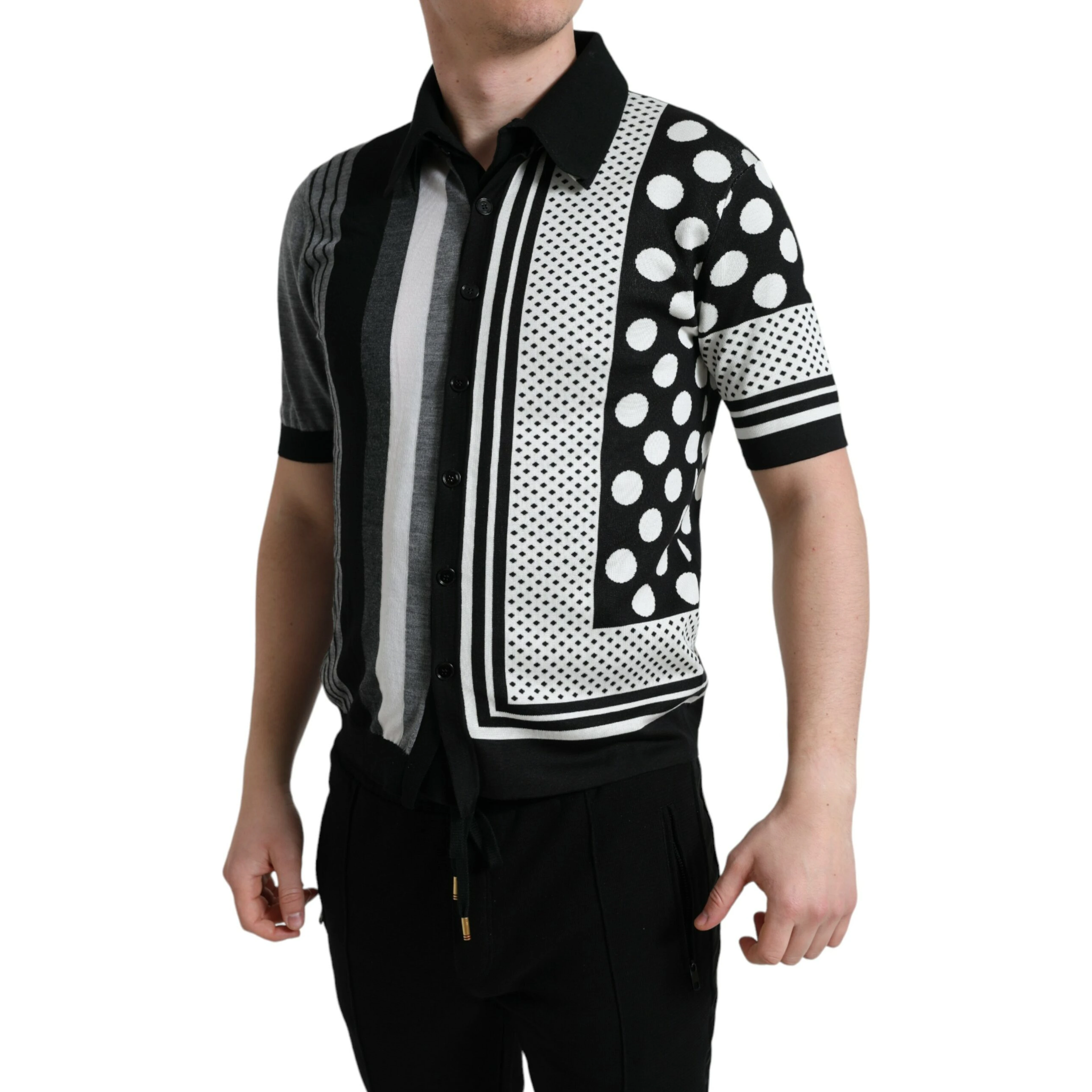 Black White Jumper Cardigan Polo Sweater