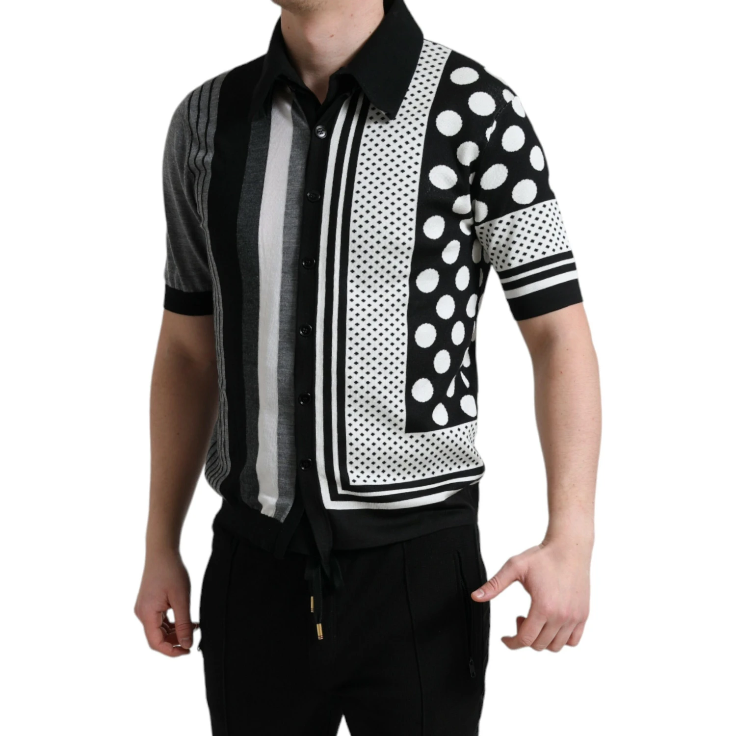 Black White Jumper Cardigan Polo Sweater