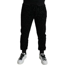 Black Leopard Cotton Slim Fit Jogger Pants