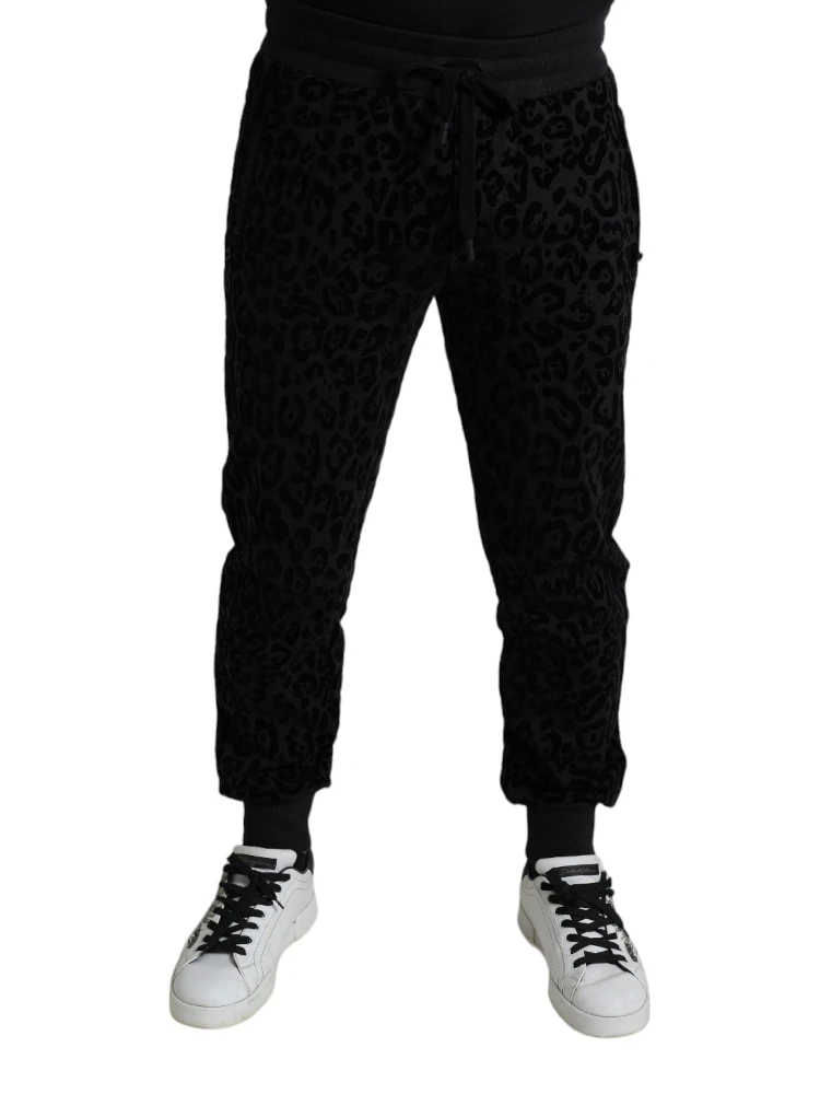 Black Leopard Cotton Slim Fit Jogger Pants