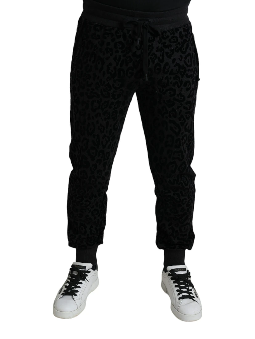 Black Leopard Cotton Slim Fit Jogger Pants