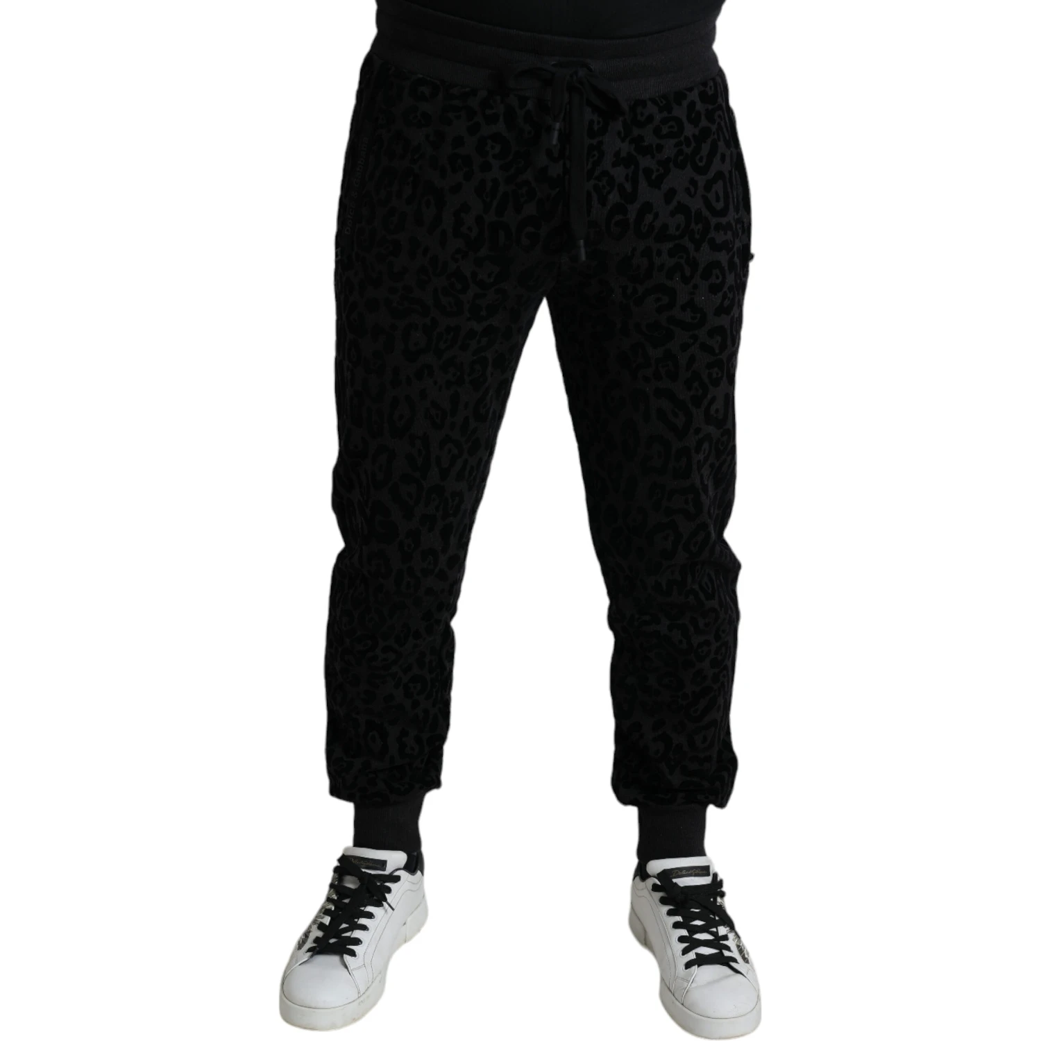 Black Leopard Cotton Slim Fit Jogger Pants