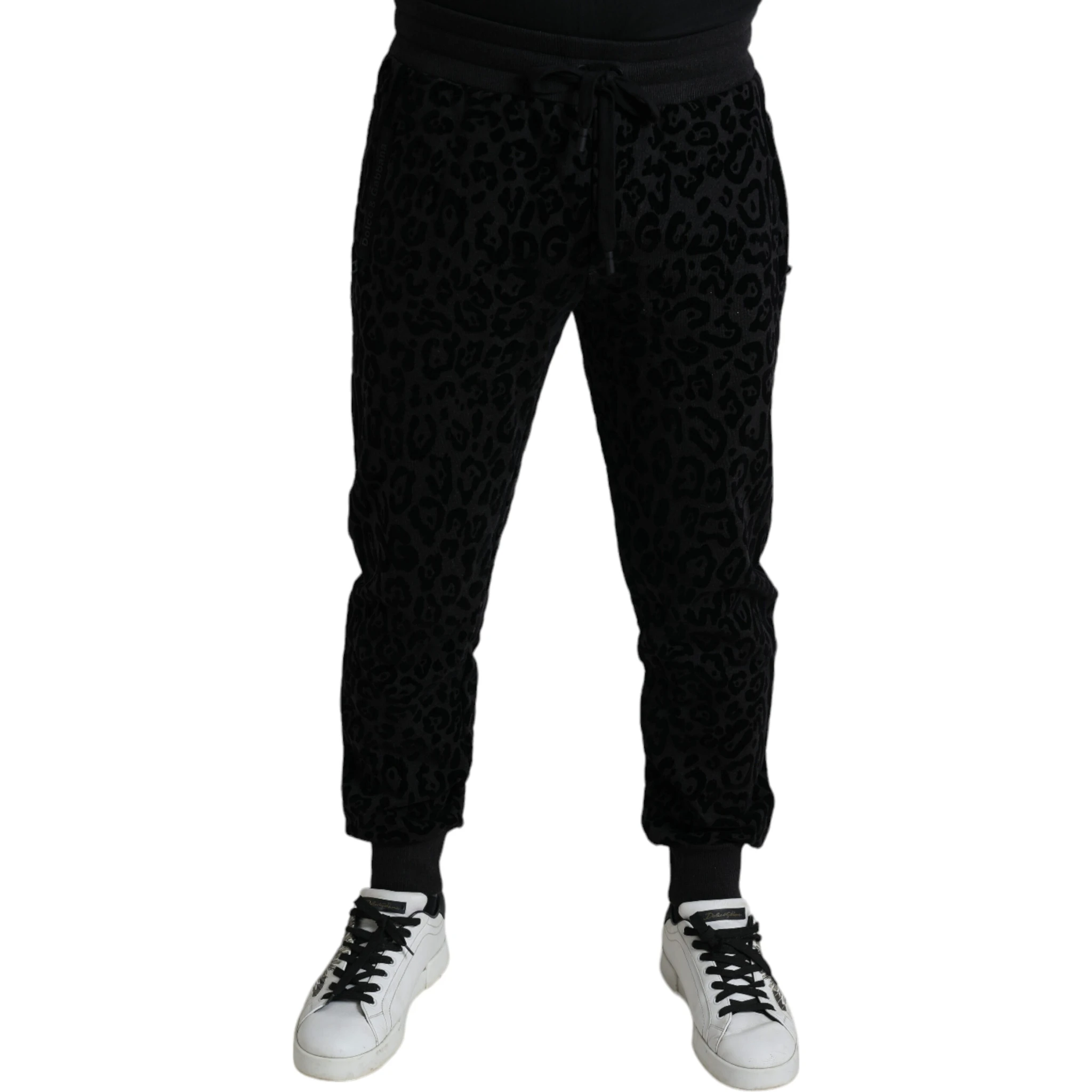 Black Leopard Cotton Slim Fit Jogger Pants