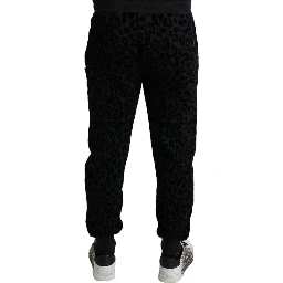 Black Leopard Cotton Slim Fit Jogger Pants