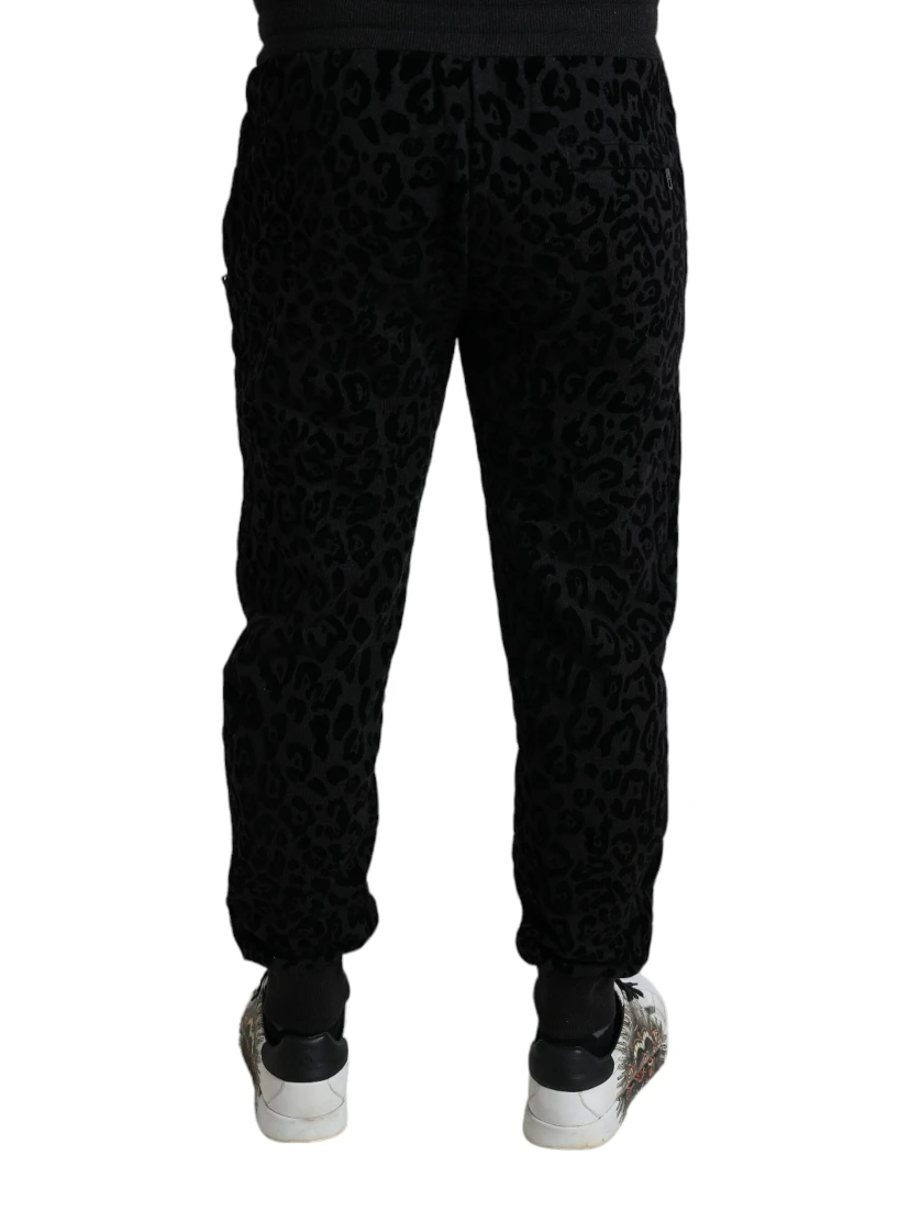 Black Leopard Cotton Slim Fit Jogger Pants