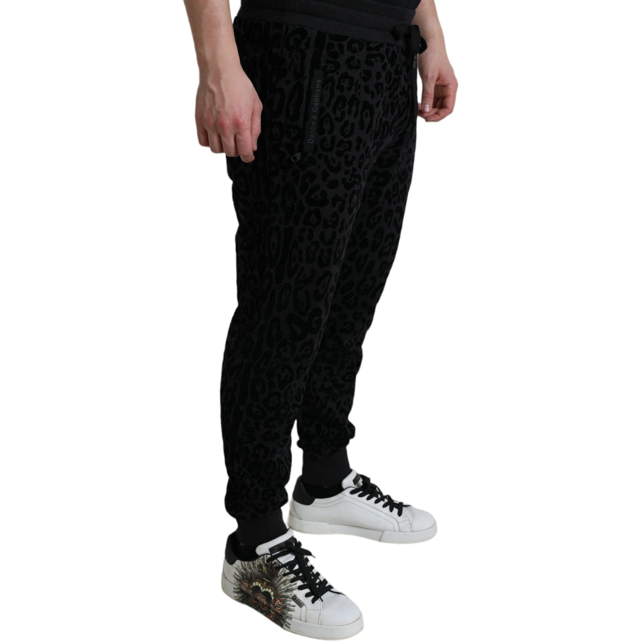 Black Leopard Cotton Slim Fit Jogger Pants