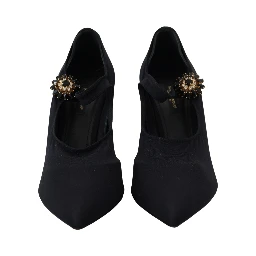 Black Socks Stretch Crystal Pumps Shoes