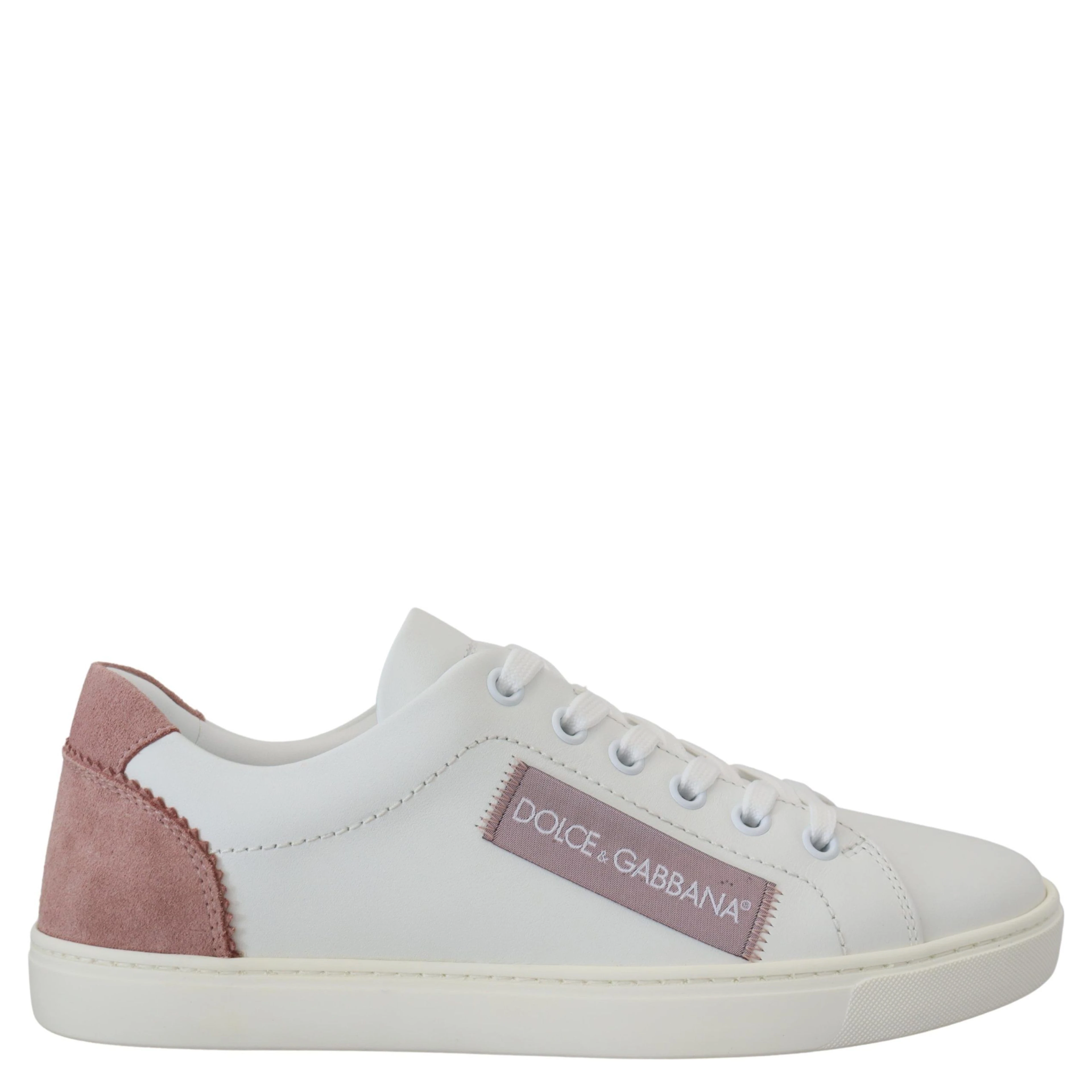 White Pink Leather Low Top Sneakers Shoes
