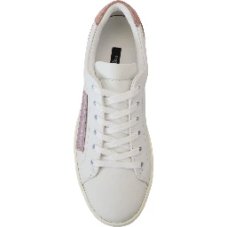 White Pink Leather Low Top Sneakers Shoes