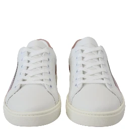 White Pink Leather Low Top Sneakers Shoes