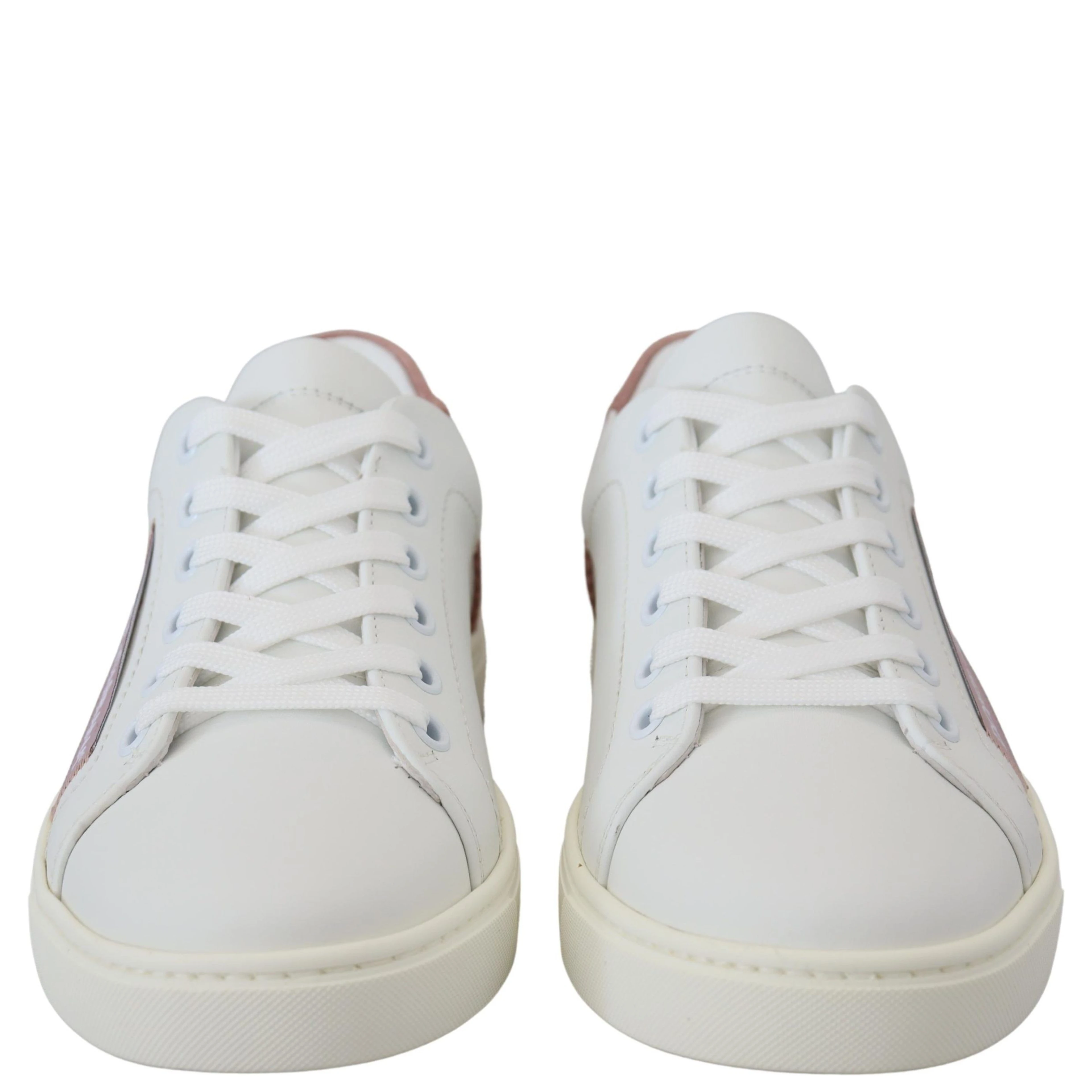 White Pink Leather Low Top Sneakers Shoes