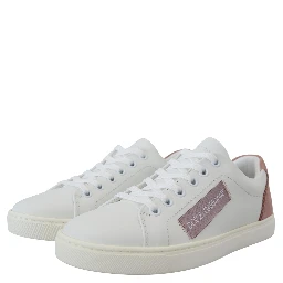 White Pink Leather Low Top Sneakers Shoes