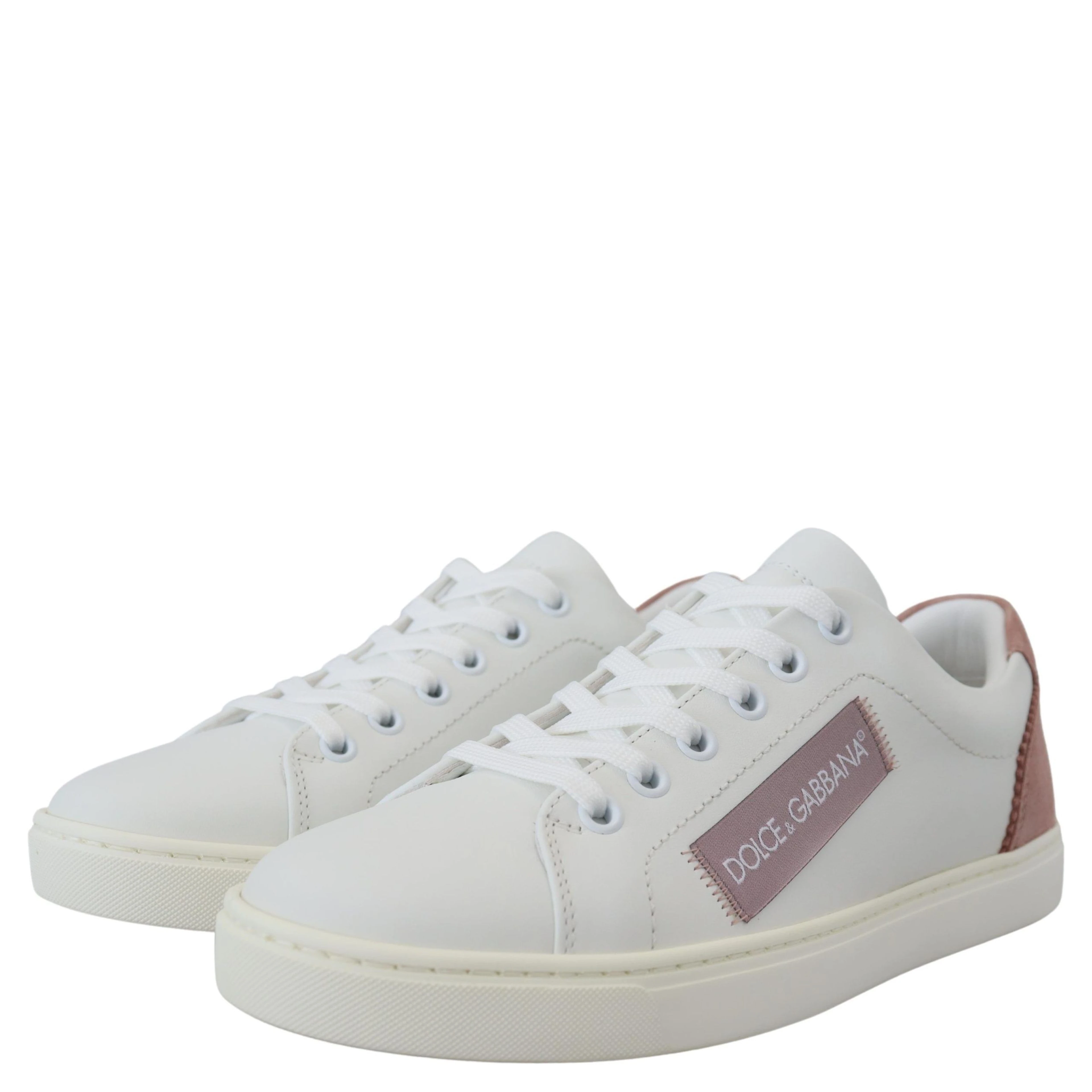 White Pink Leather Low Top Sneakers Shoes