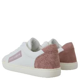White Pink Leather Low Top Sneakers Shoes