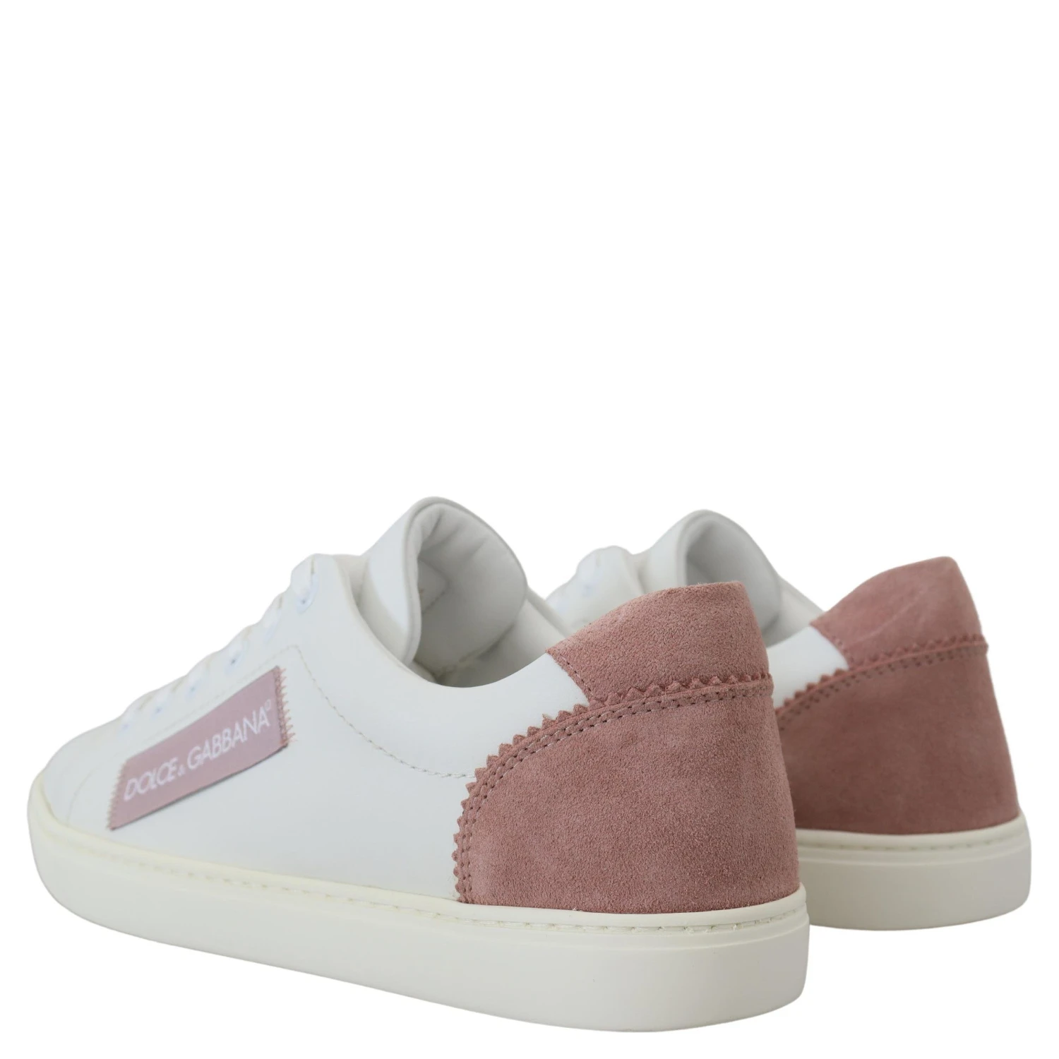 White Pink Leather Low Top Sneakers Shoes