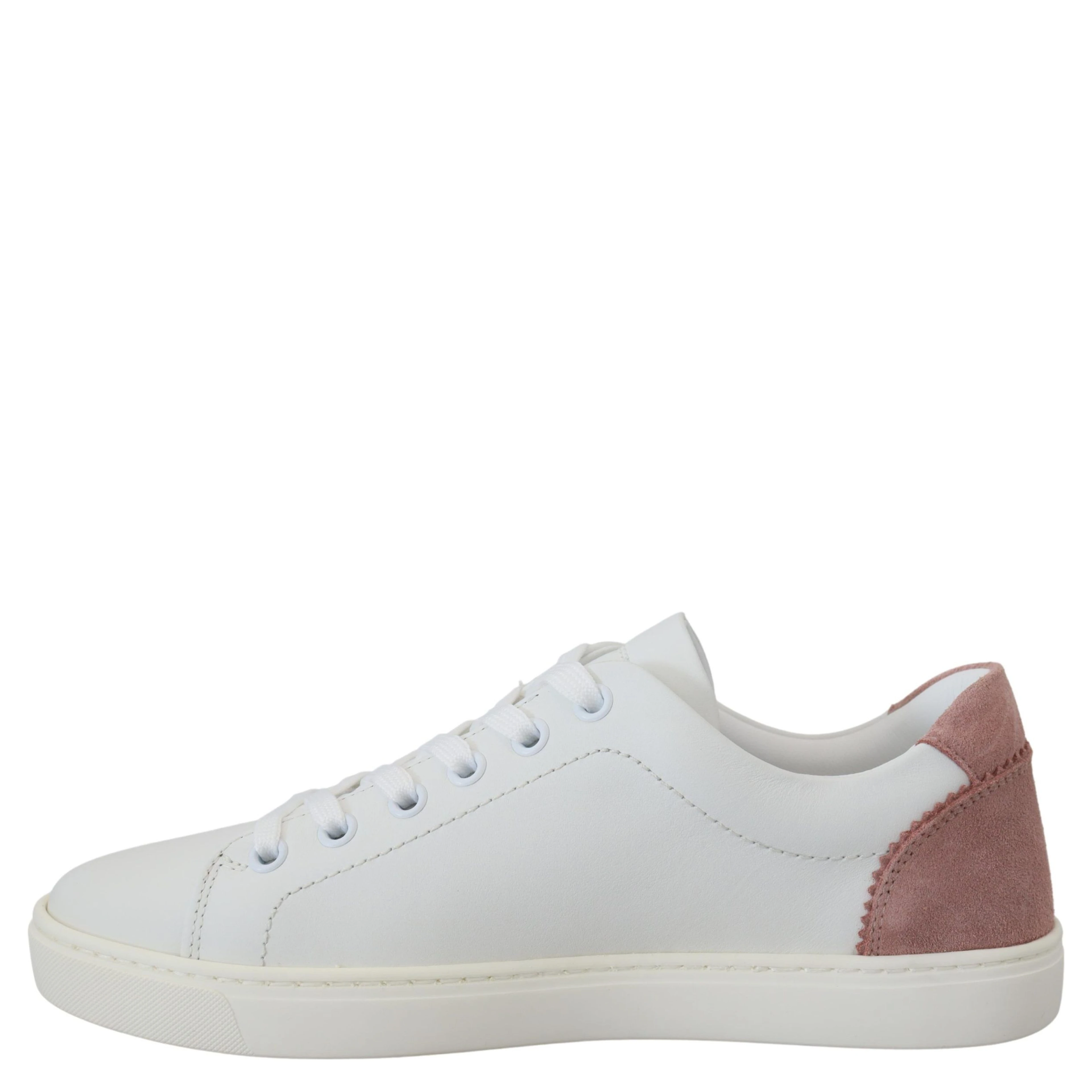 White Pink Leather Low Top Sneakers Shoes