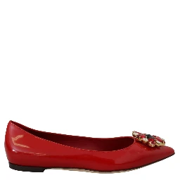 Red Leather Crystals Loafers Flats Shoes