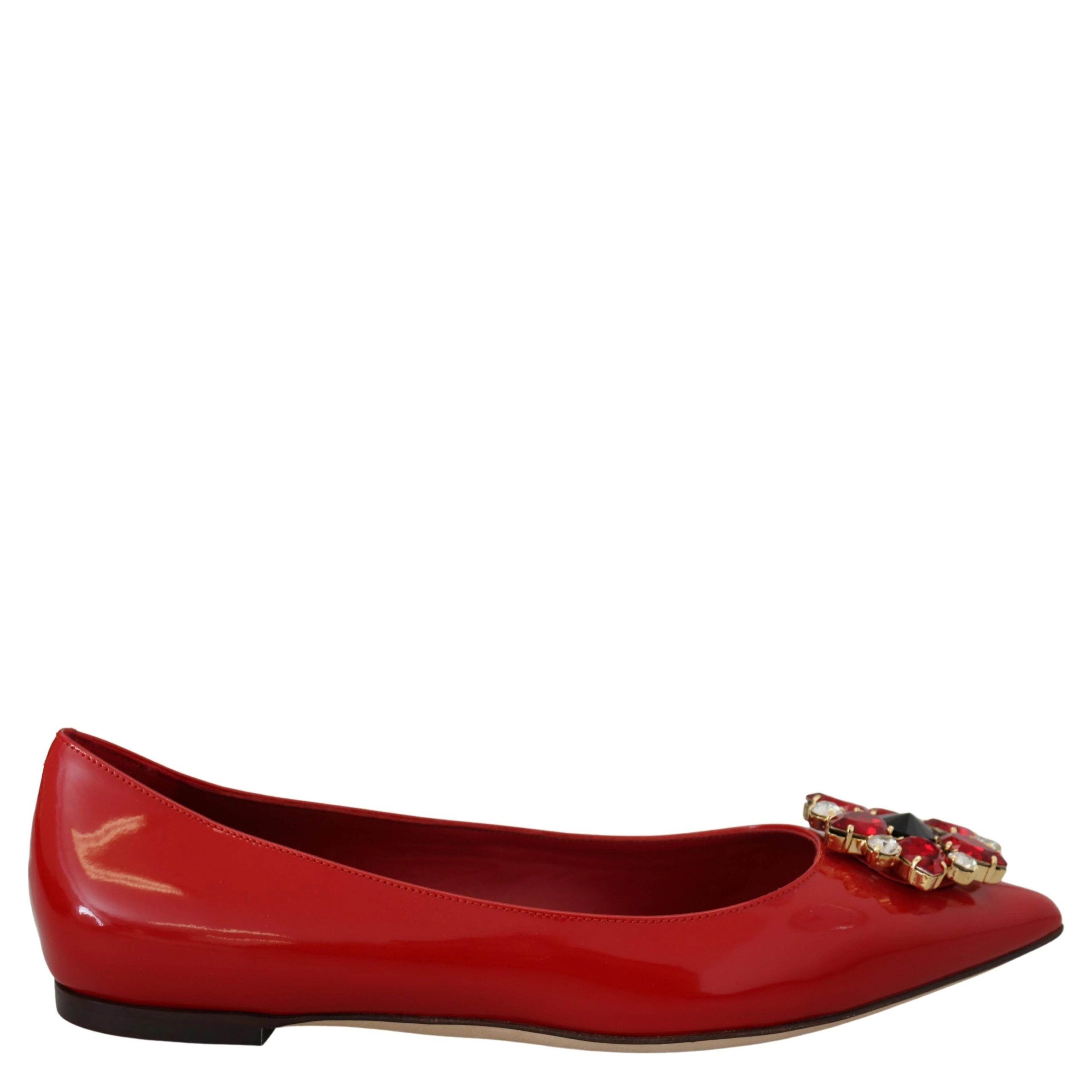 Red Leather Crystals Loafers Flats Shoes
