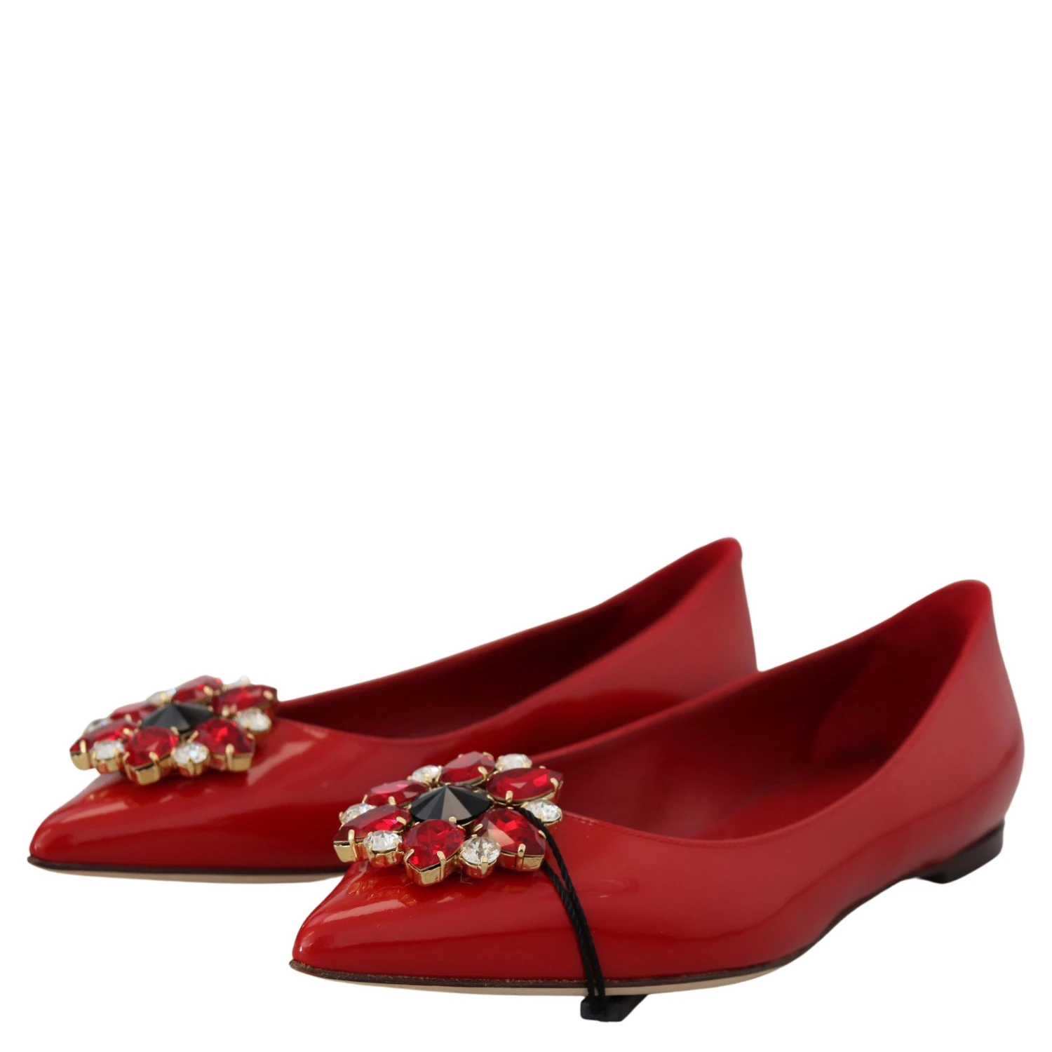 Red Leather Crystals Loafers Flats Shoes