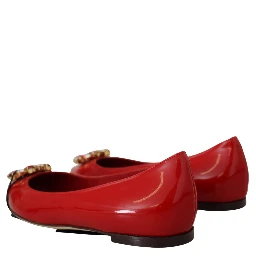 Red Leather Crystals Loafers Flats Shoes
