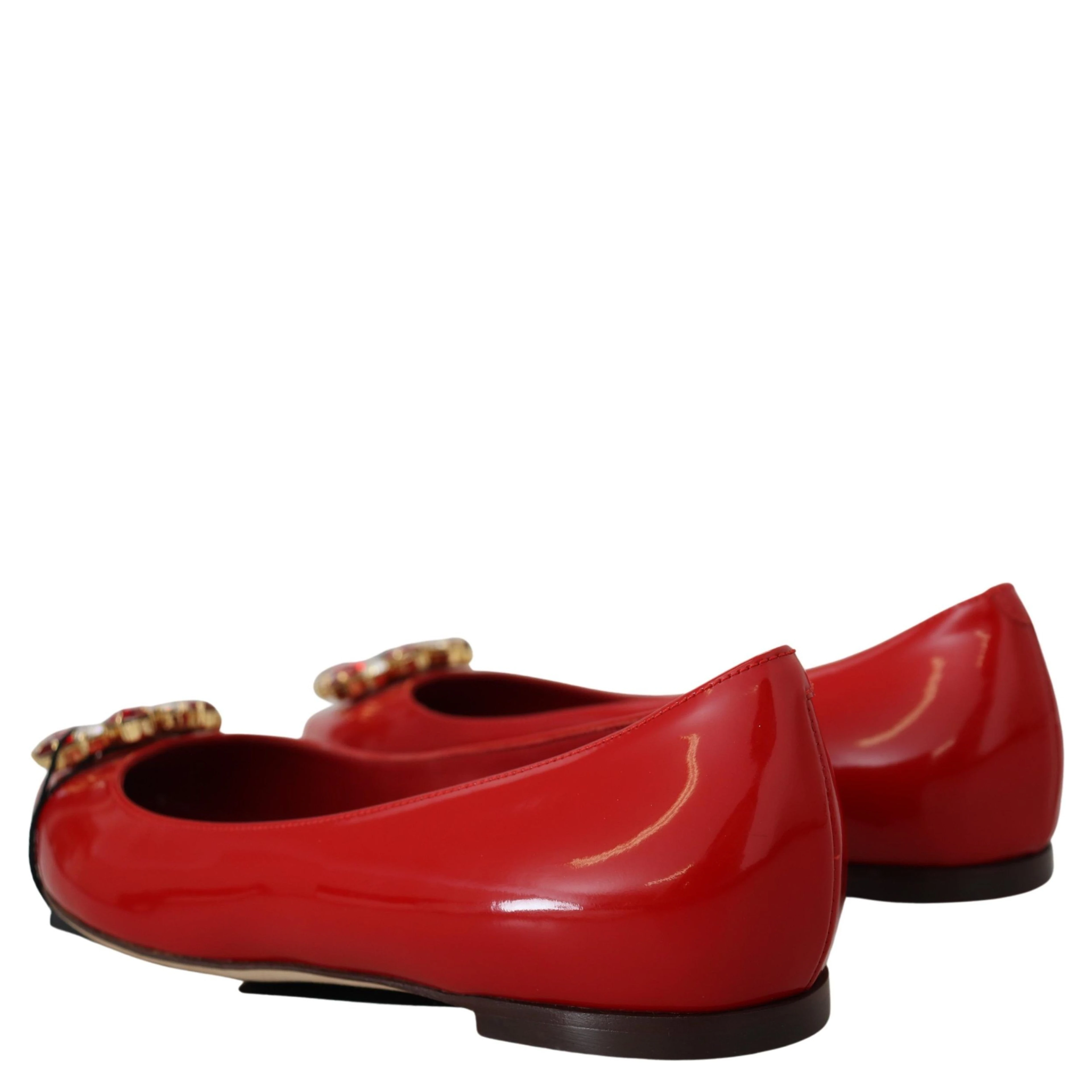 Red Leather Crystals Loafers Flats Shoes
