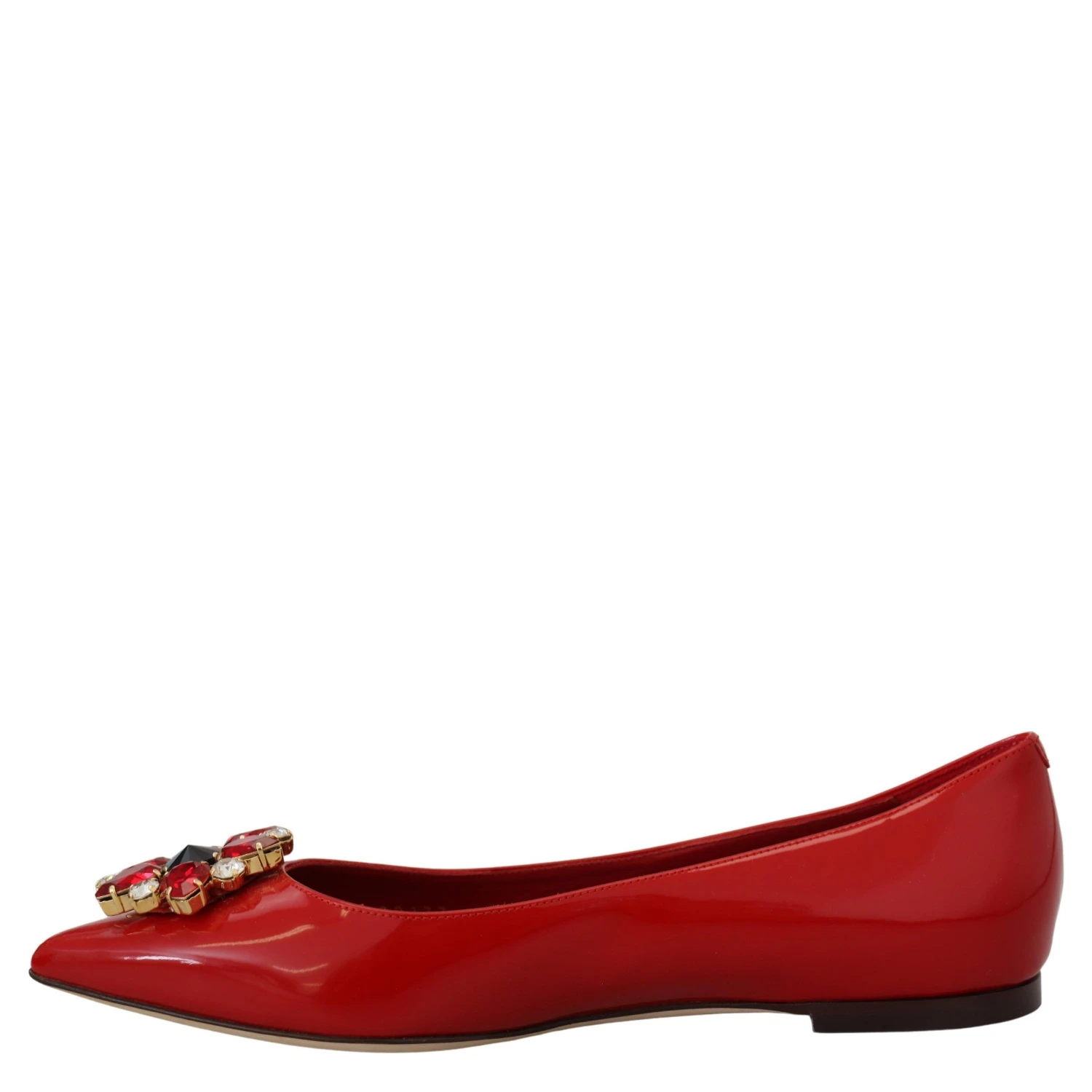 Red Leather Crystals Loafers Flats Shoes