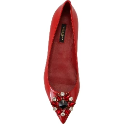 Red Leather Crystals Loafers Flats Shoes