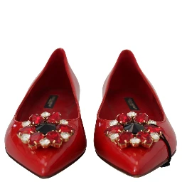 Red Leather Crystals Loafers Flats Shoes