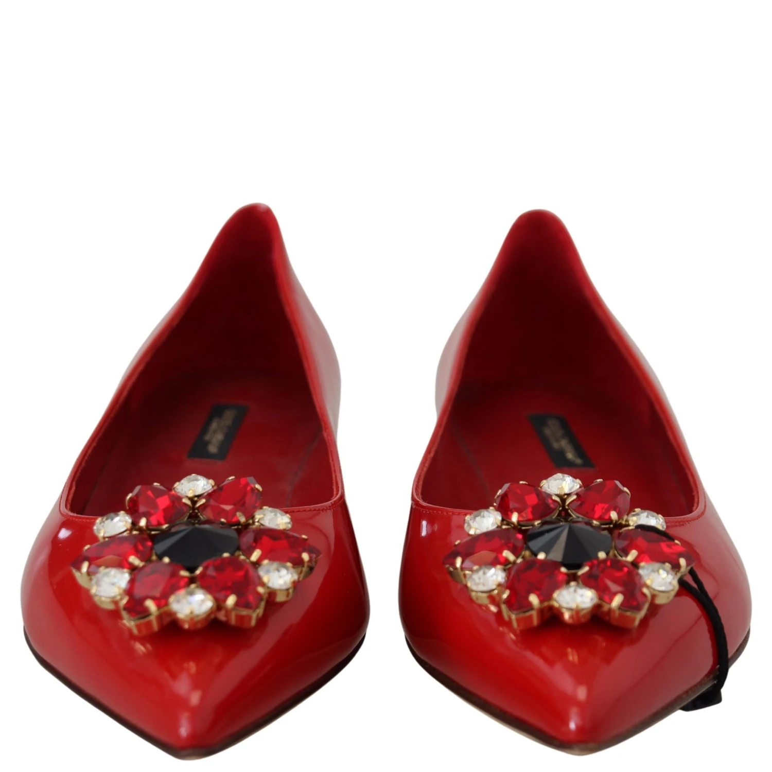 Red Leather Crystals Loafers Flats Shoes