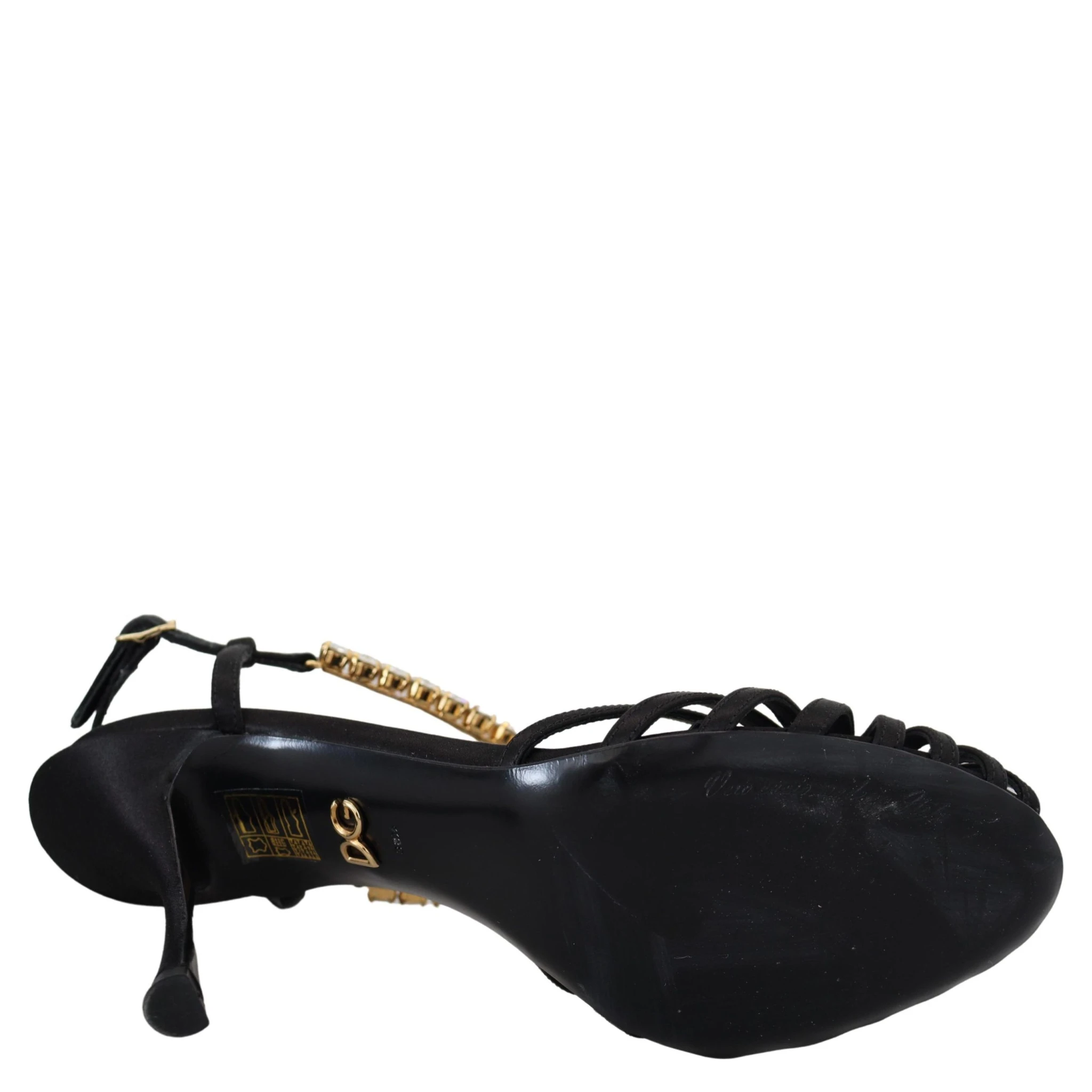 Black Satin Clear Crystal T-strap Sandal Shoes