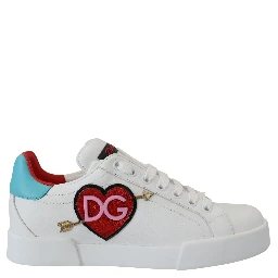 White Leather Sneaker Portofino Logo Heart Shoes