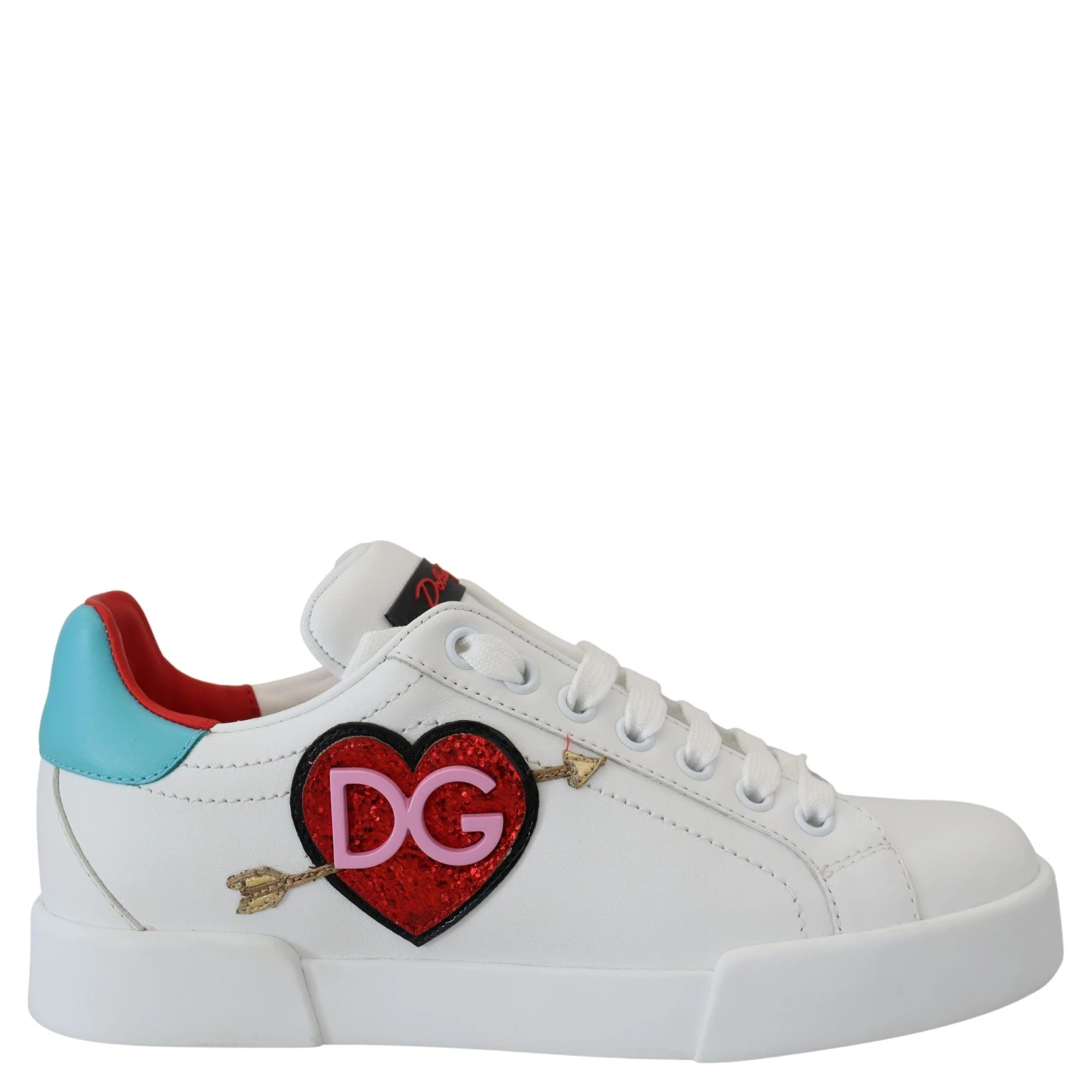 White Leather Sneaker Portofino Logo Heart Shoes