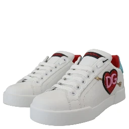 White Leather Sneaker Portofino Logo Heart Shoes