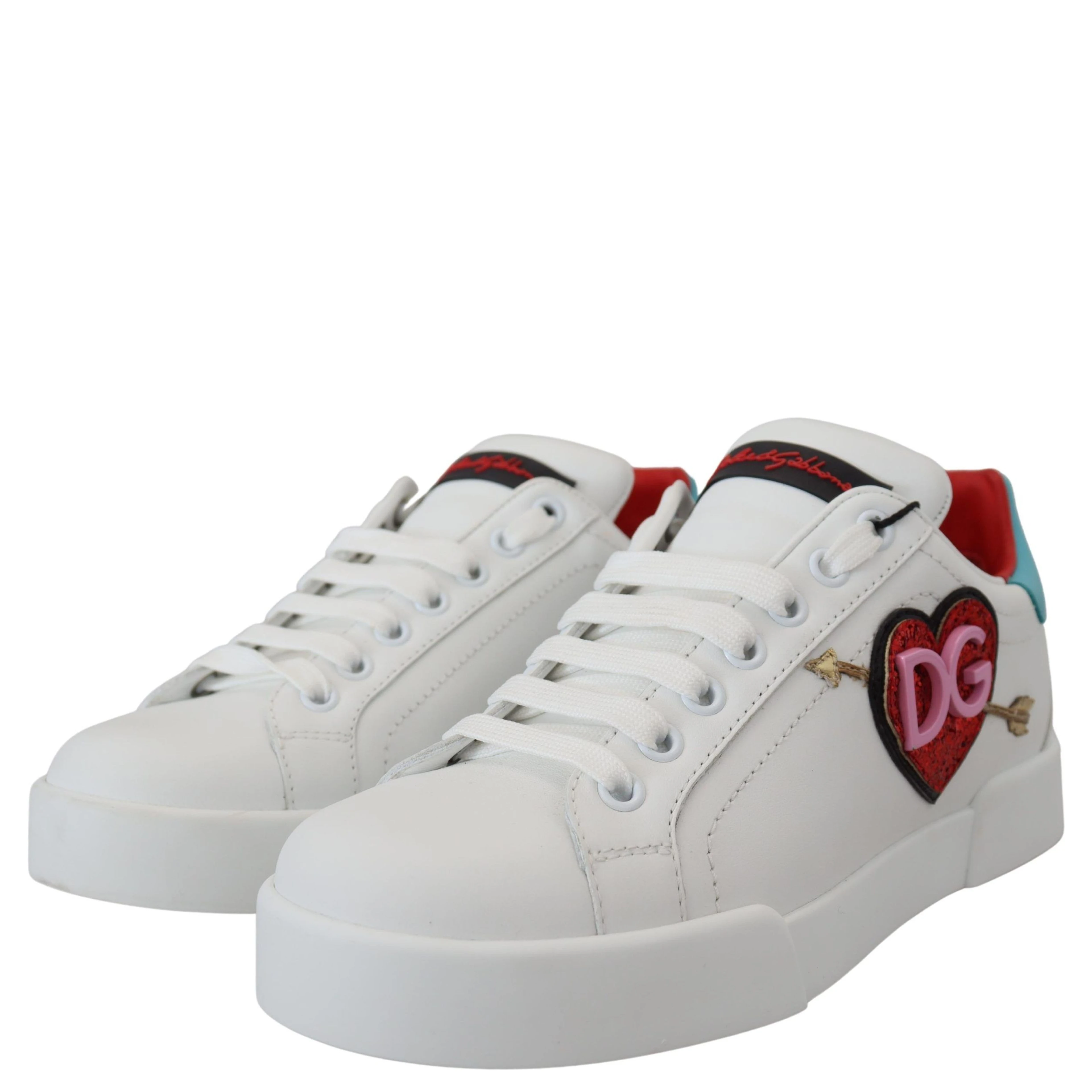 White Leather Sneaker Portofino Logo Heart Shoes