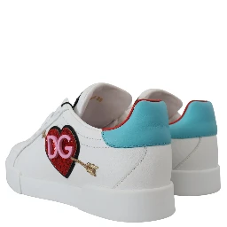 White Leather Sneaker Portofino Logo Heart Shoes