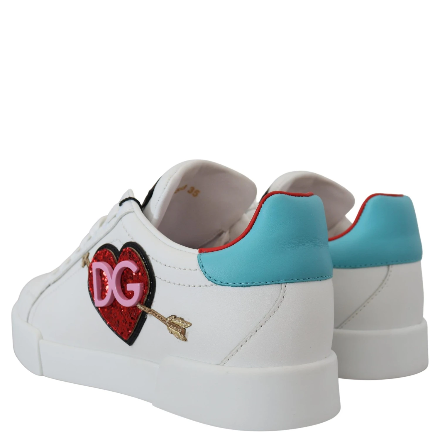 White Leather Sneaker Portofino Logo Heart Shoes