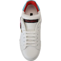 White Leather Sneaker Portofino Logo Heart Shoes
