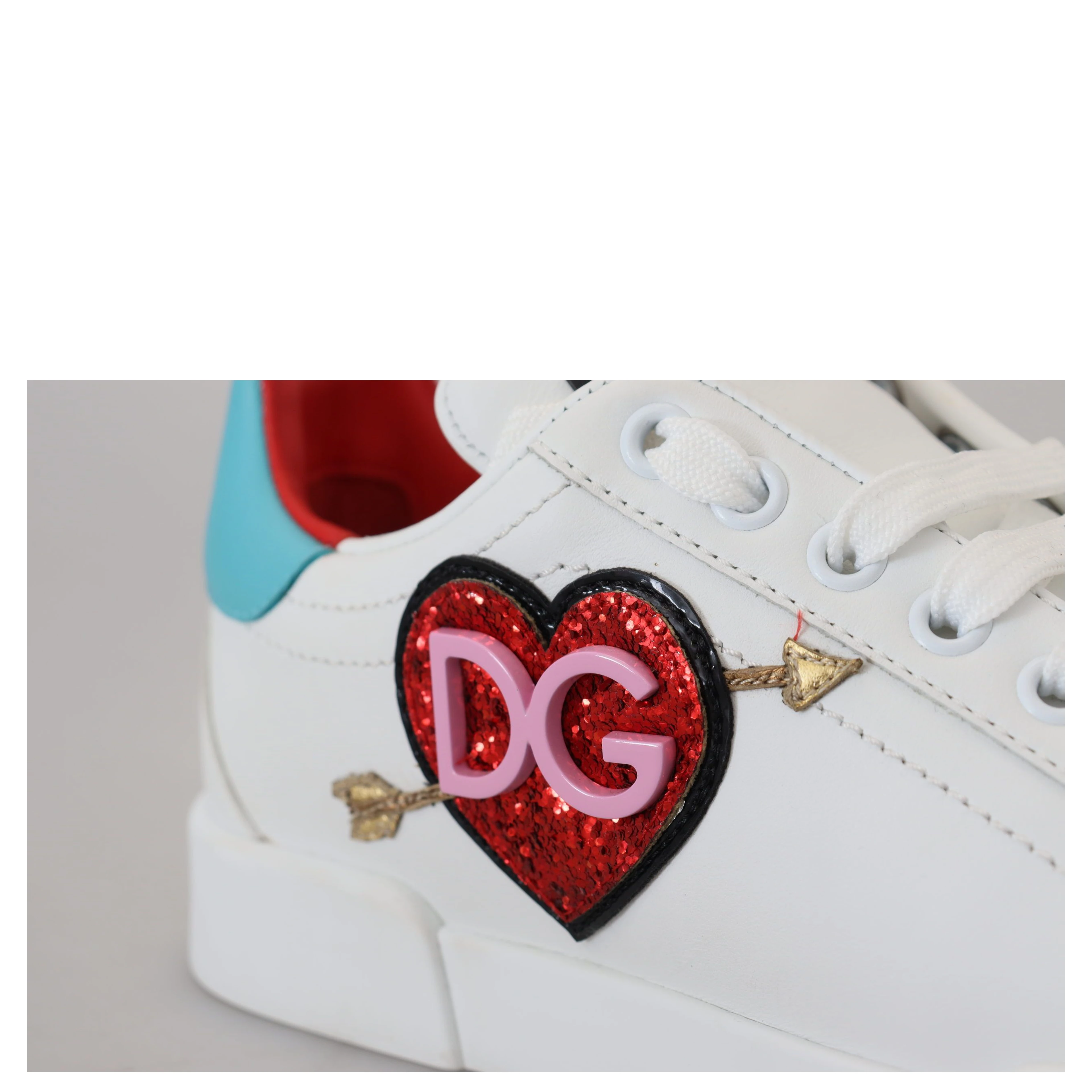White Leather Sneaker Portofino Logo Heart Shoes